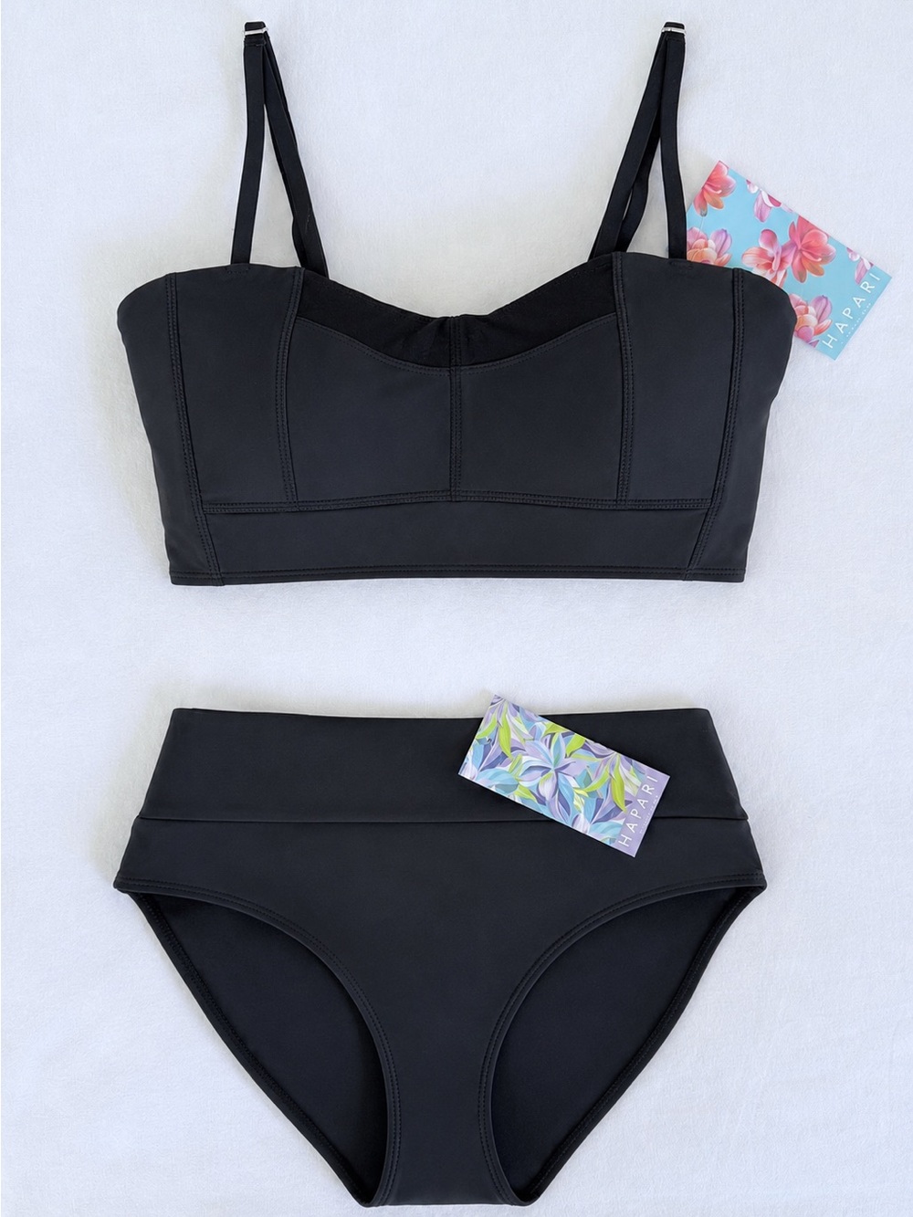 ✨ Hapari Black Bralette Bikini Set Medium UPF 50 High Waist Swimwear NWT ✨